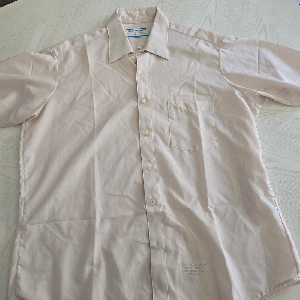 Vintage Sears Perma-Prest Ultressa Cream Short Sleeve Button Up Shirt 17 Regular
